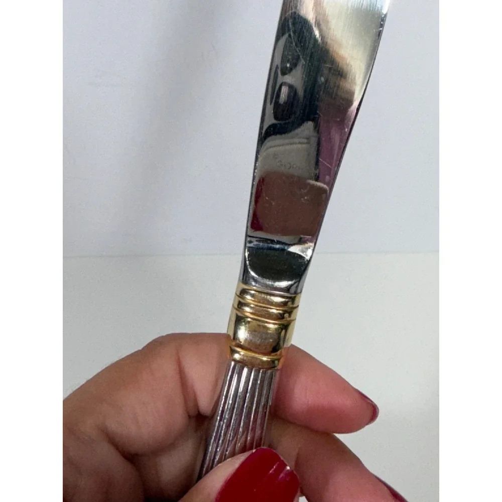 Gorham La Scala Gold Stainless Steel Dinner Knife Ribbed Handle 9.25 Inch